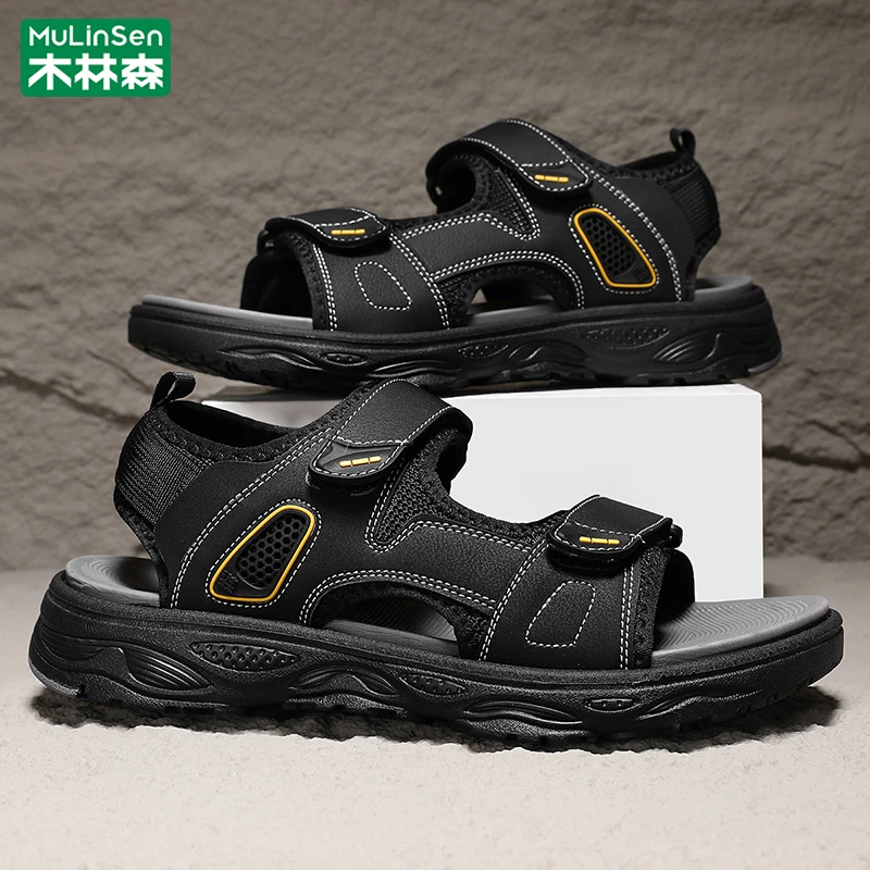 木林森男士沙滩鞋2025新款夏季软底休闲运动涉水魔术贴凉鞋男款