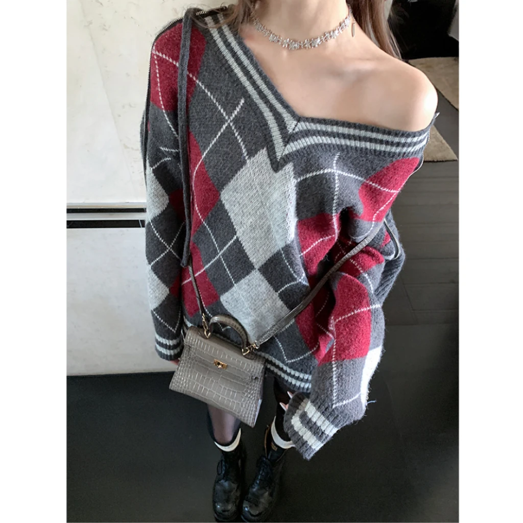 请叫我大韩 E032菱形格连帽毛衣