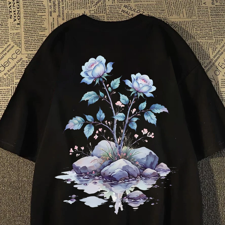 100%重磅纯棉短袖T恤男女同款涂鸦美式高街夏流行宽松男士半袖ZN1