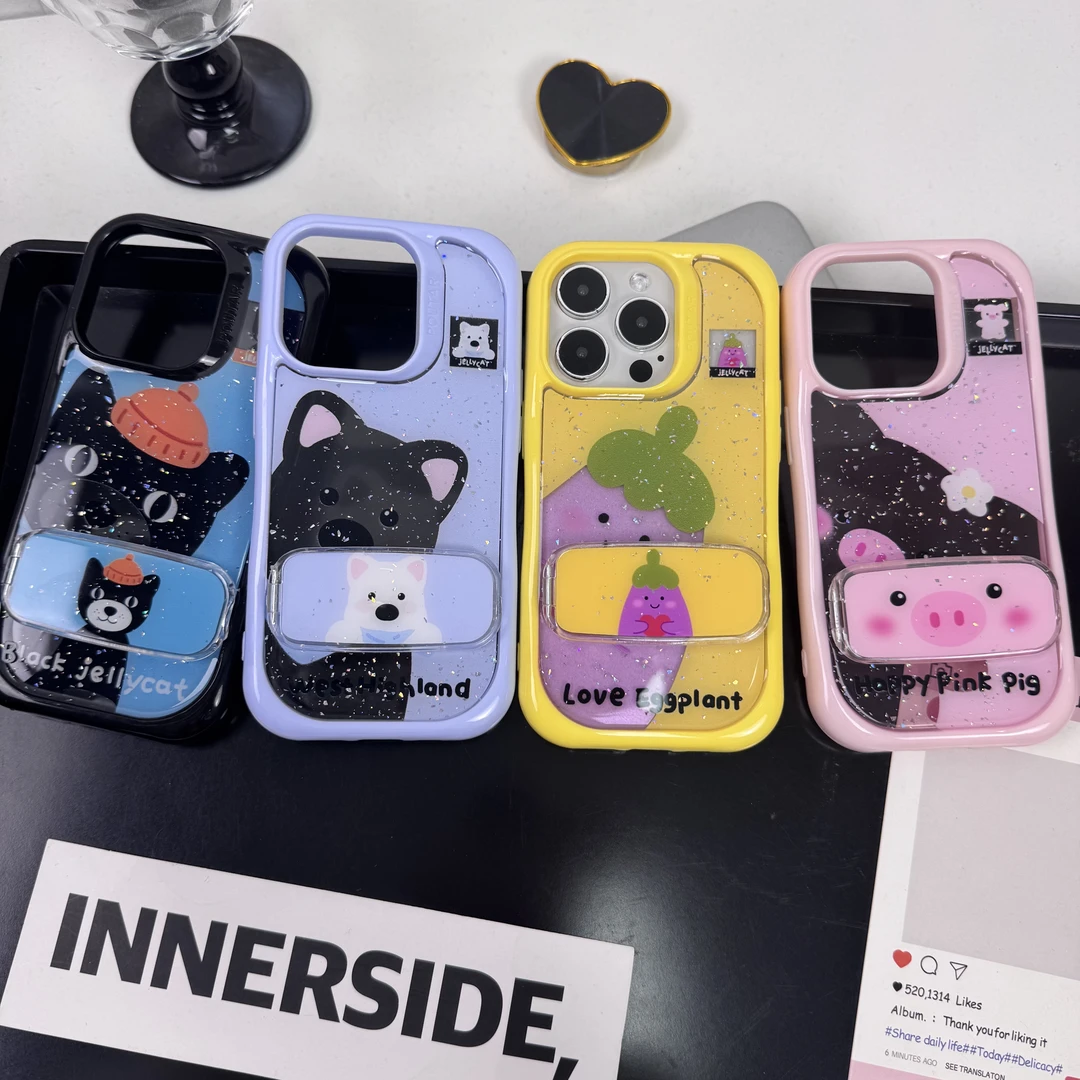 ins趣味卡通小动物适用于iPhone15滴胶16pro支架16promax壳