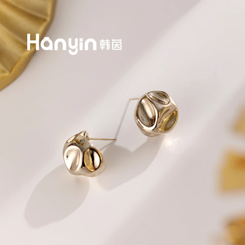 铜合金耳饰 925银针简约百搭锤纹肌理贪吃豆耳钉时尚耳饰