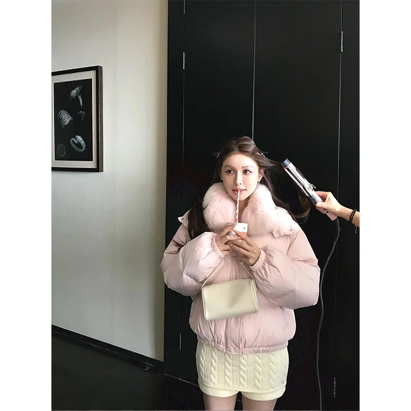 毛毛领连帽宽松休闲显瘦面包服气质保暖防寒短款棉服外套2025冬季