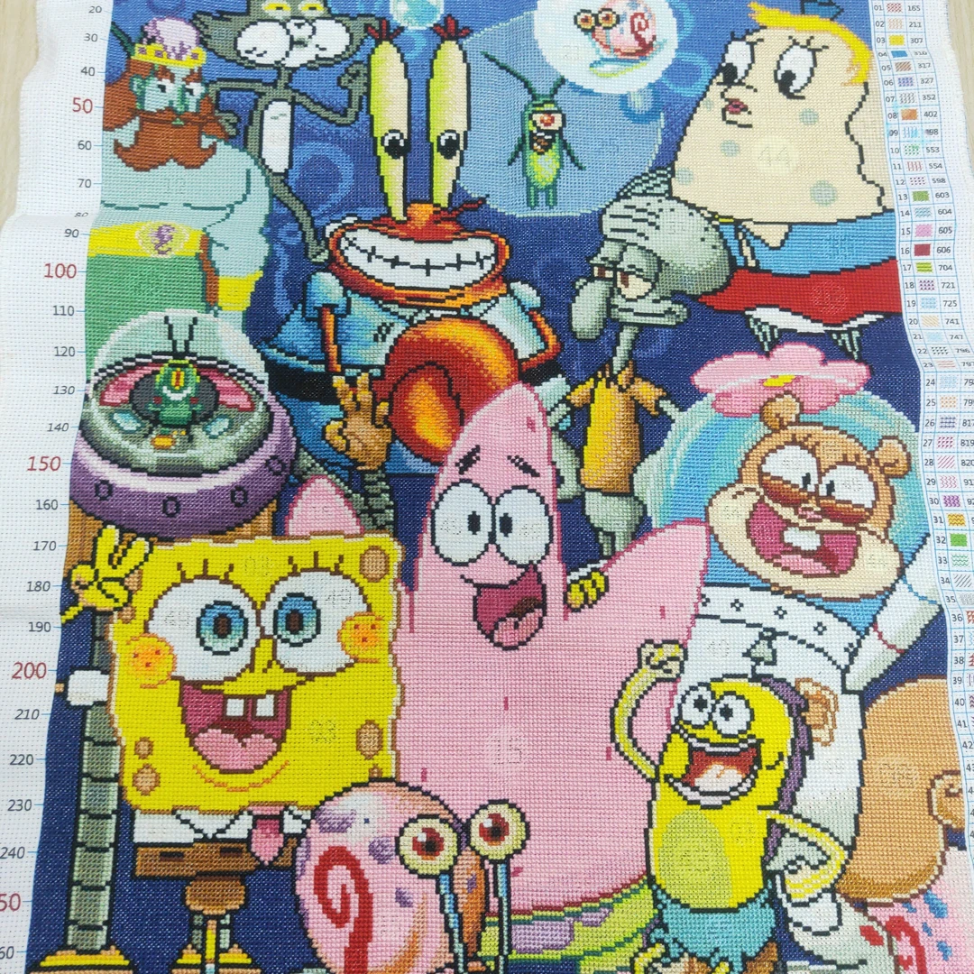 海绵宝宝手工十字绣成品