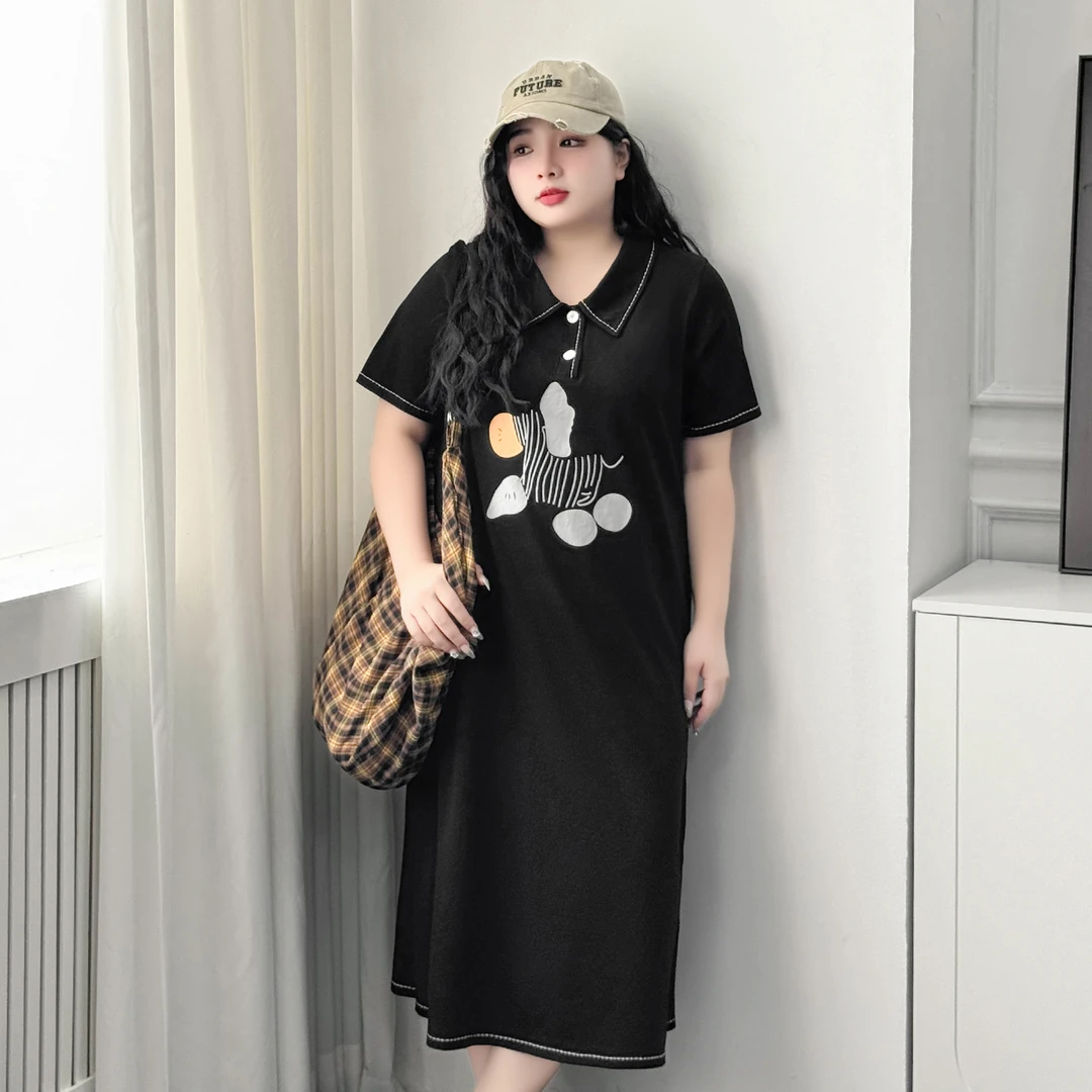 DX7815大码女装【韩系慵懒长裙】夏季卡通斑马印花明线设计感连衣裙