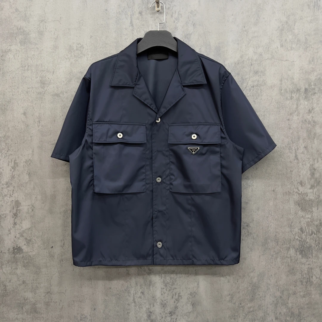 未使用 Prada/普拉达 新款三角标Logo尼龙短袖衬衫/RK681/XL码