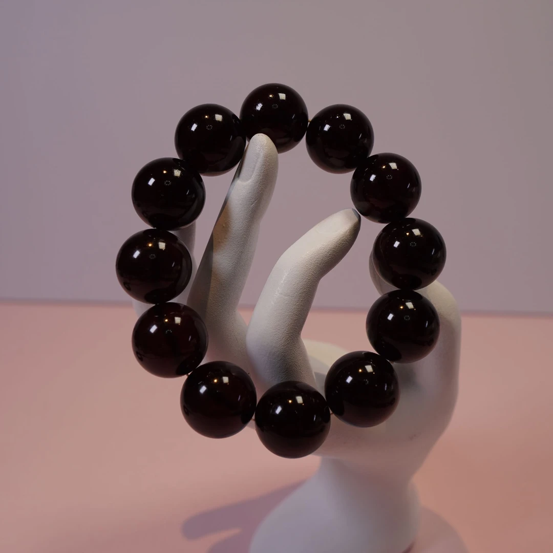 臻雅珠宝-翳珀19+缅甸老坑料3A级琥珀素圈时尚百搭轻奢单圈手串