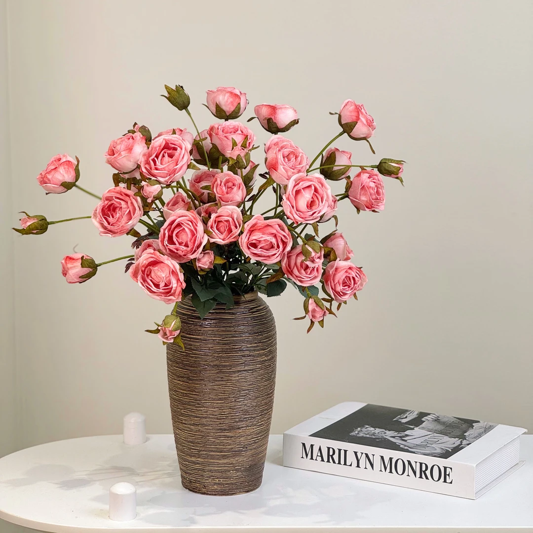 油画系仿真玫瑰花苞芯小玫瑰欧式家居假花装饰家居拍照摄影道具花