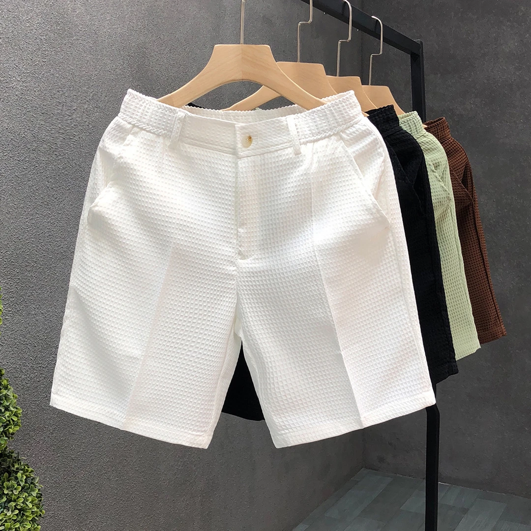 高级感华夫格男士西装短裤夏季潮牌轻奢ins薄款休闲五分裤男中裤
