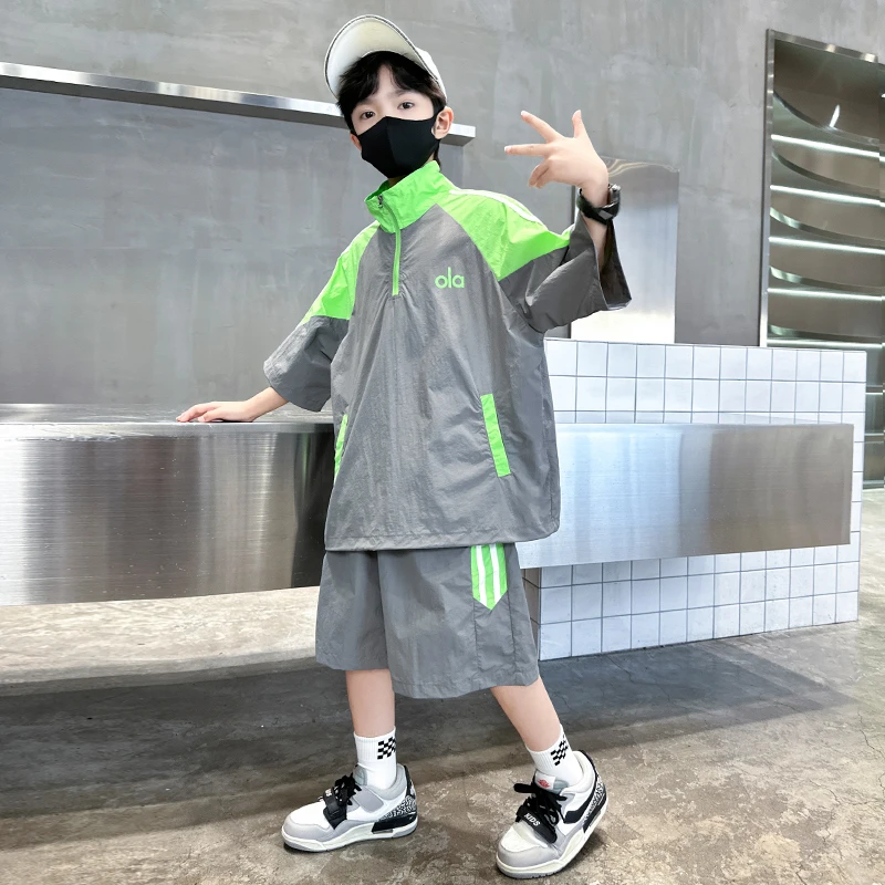 儿童装男童夏装防晒衣套装2025新款中大童夏季薄款运动夏款速干潮