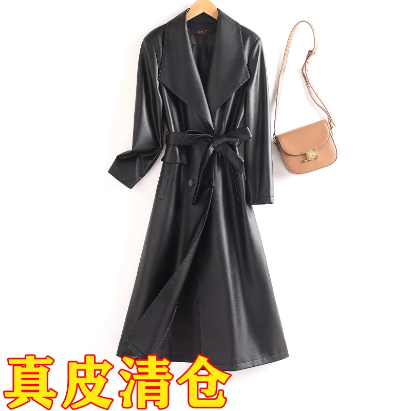 2025秋冬新款海宁真皮皮衣女长款修身显瘦绵羊皮风衣时尚翻领外套