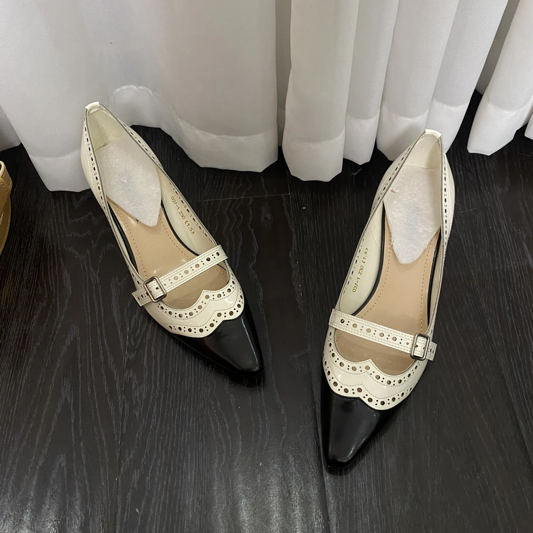浅口细跟浅口真皮单鞋高跟尖头低跟休闲百搭单鞋女士性感白色气质