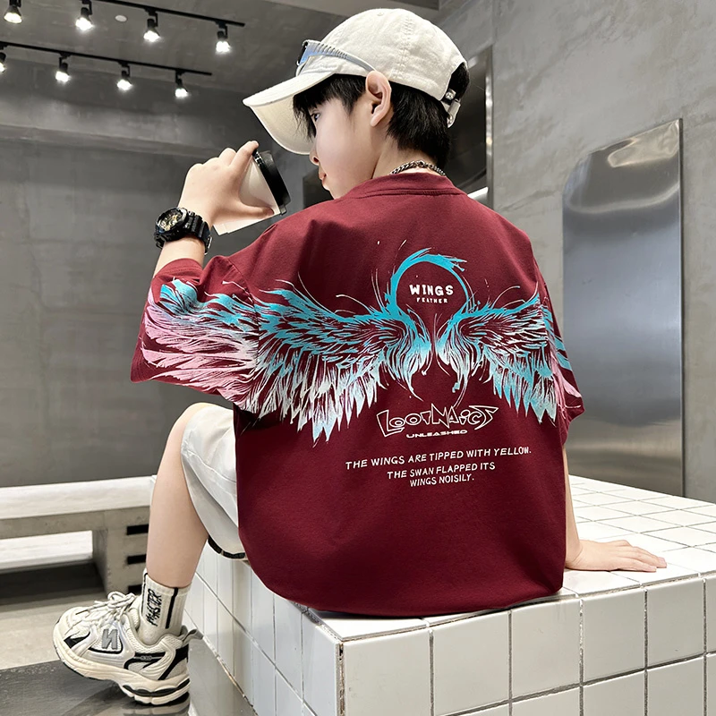 男童短袖T恤夏装2025新款大童夏季纯棉男孩薄款儿童痞帅体恤上衣t