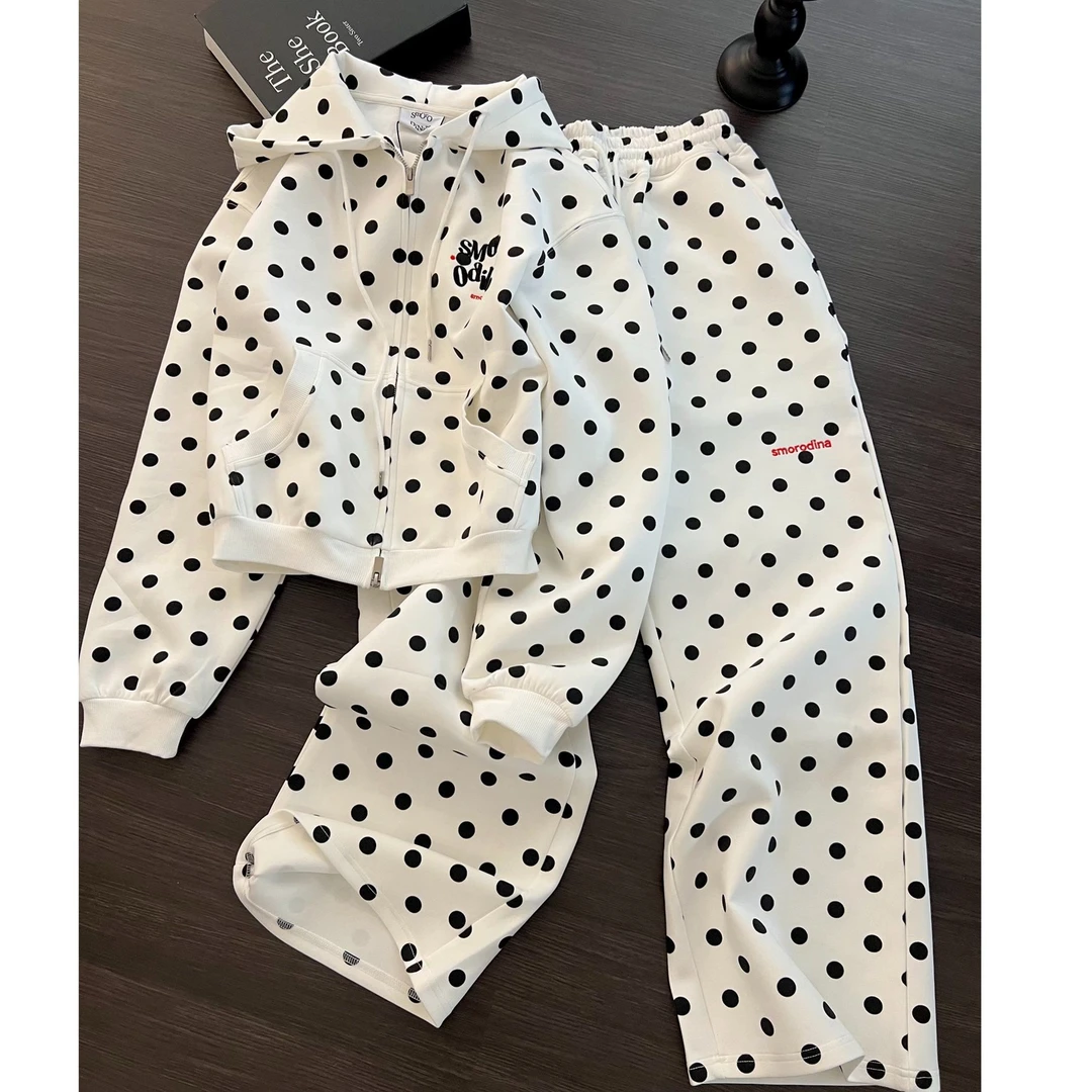 韩系ins小众设计感波点连帽卫衣睡衣女春秋新款可外穿家居服套装