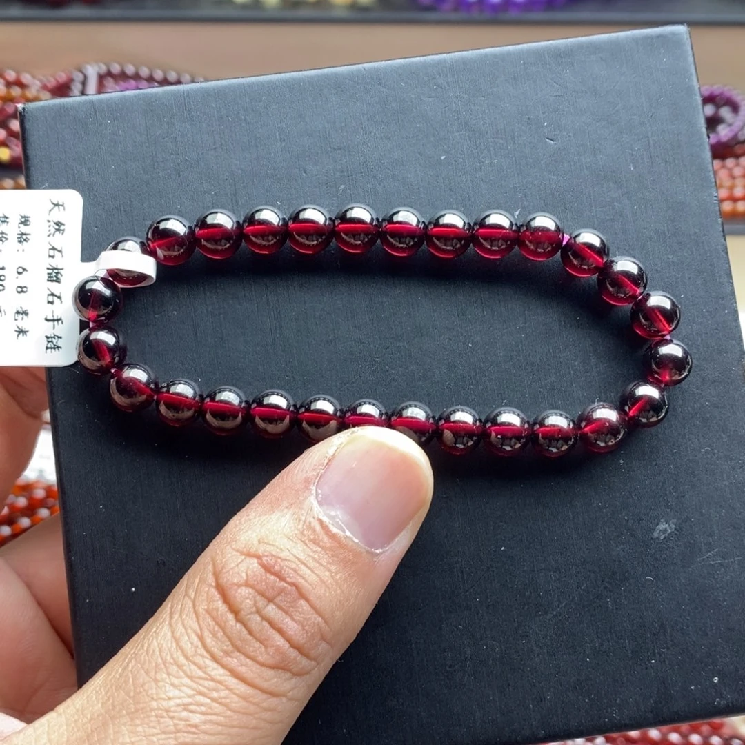 未镶嵌石榴石手链6.8mm酒红色偏玫红