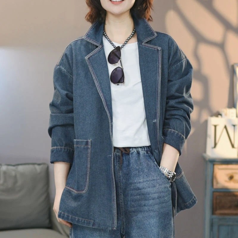 8780蓝#2025春季新款潮流时尚百搭牛仔外套西装式上衣宽松大码