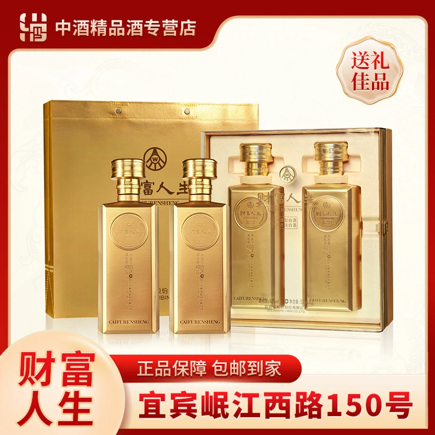 財富人生五粮液股份出品 金砖双支礼盒  浓香型白酒 52度500ml