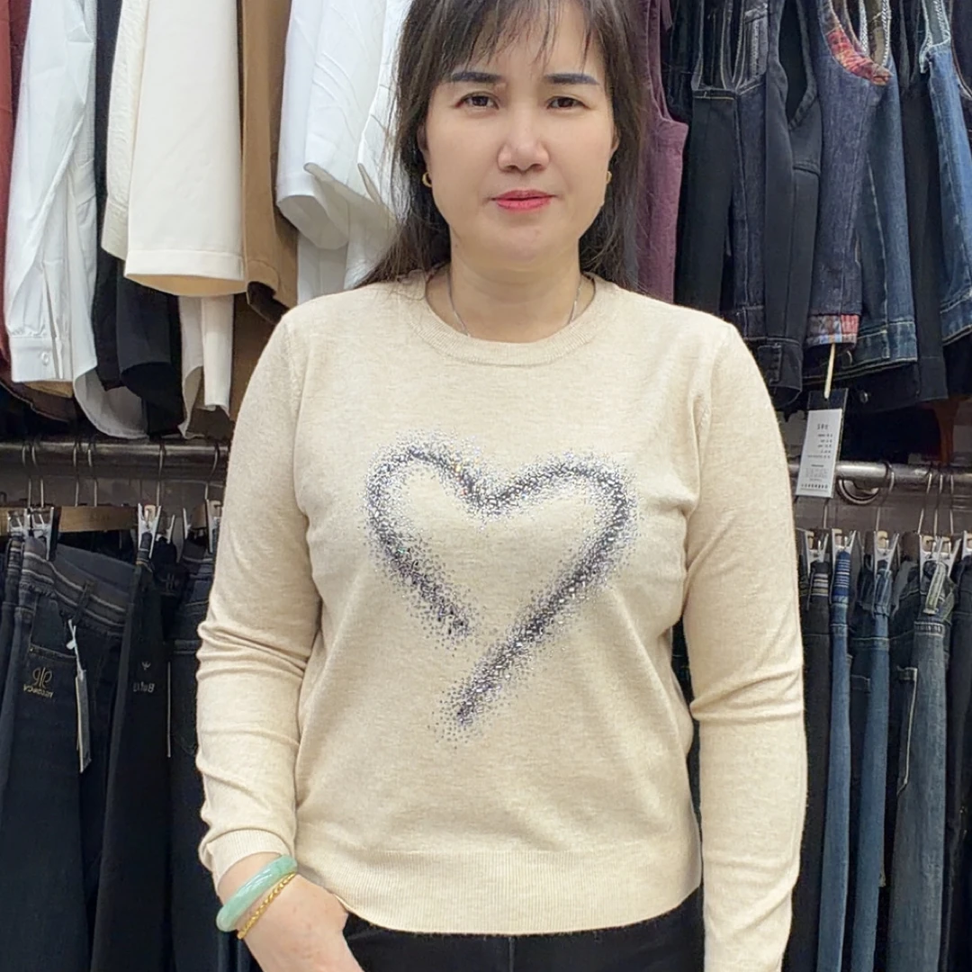 秋季新款爆款烫钻休闲百搭圆领长袖T恤2552