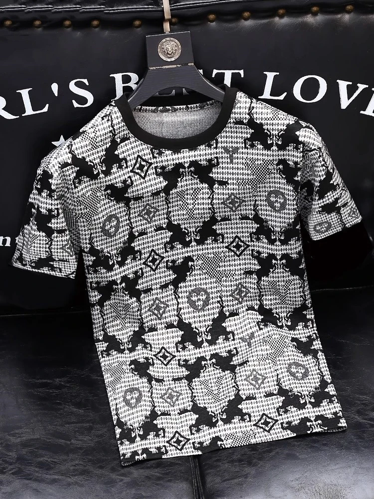 瑟图肖欧货潮牌夏季短袖T恤男士个性撞色时尚印花休闲百搭半袖T恤