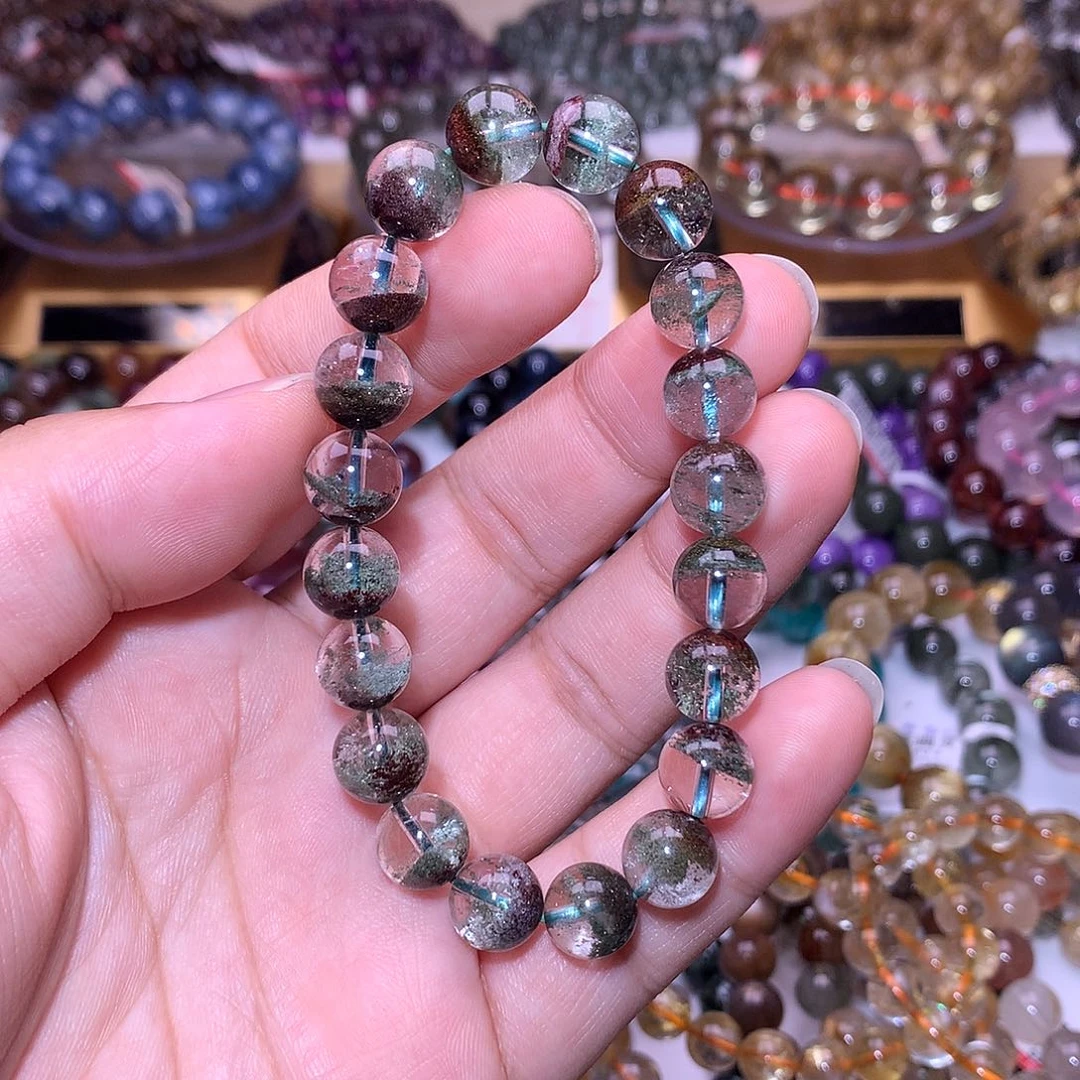 水晶手链未镶嵌9.8mm绿幽灵聚宝盆