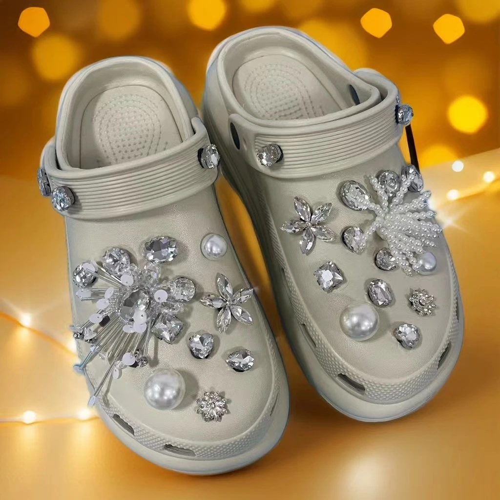 珍珠洞洞鞋配饰珍珠鞋花装饰diy配件小众水钻玻璃