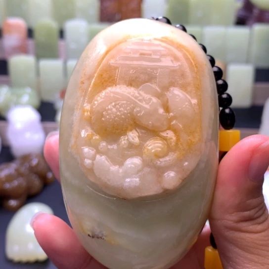 石材方解石手把件