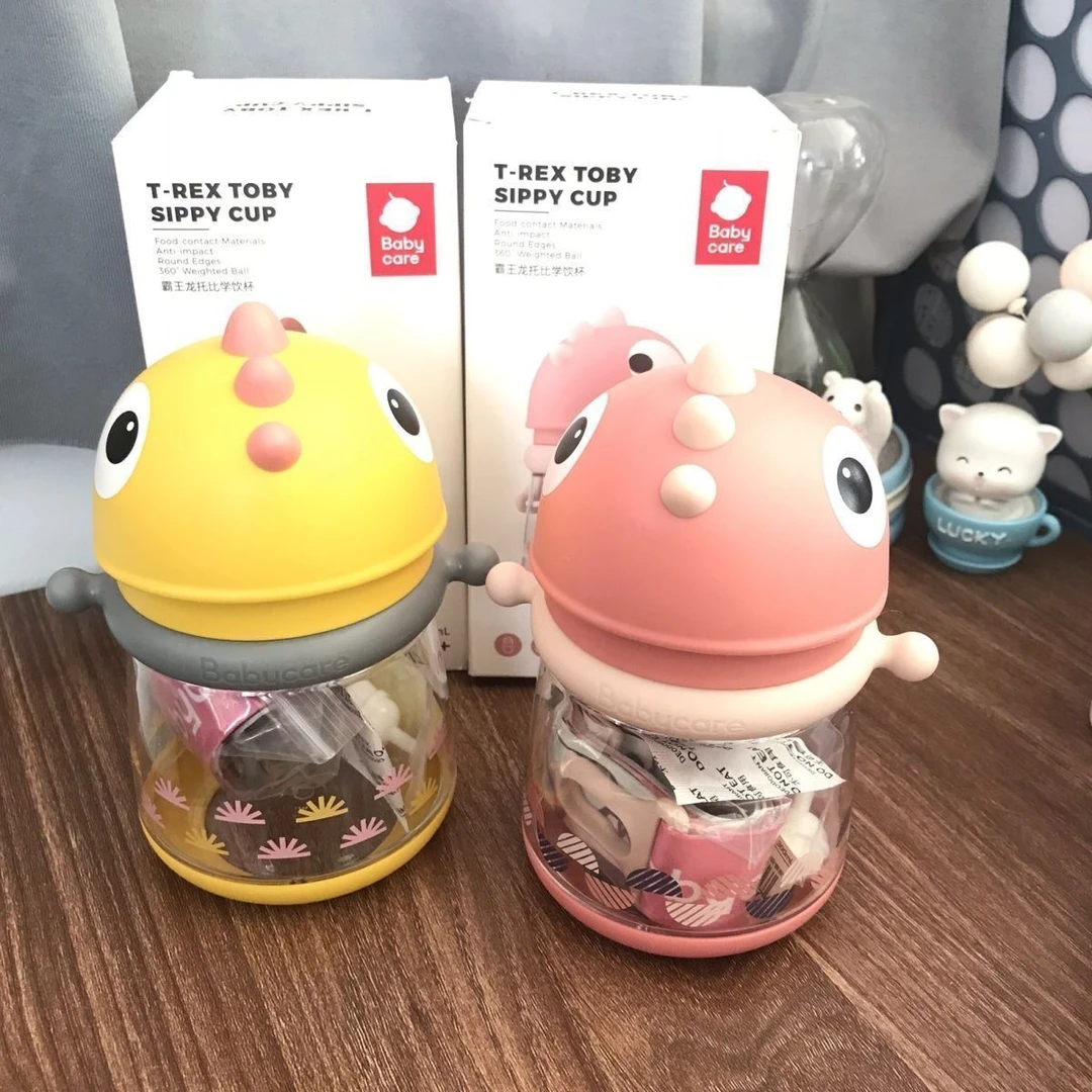 BBC水杯霸王龙托比学饮杯水杯宝宝喝水吸管杯300ML可爱背带