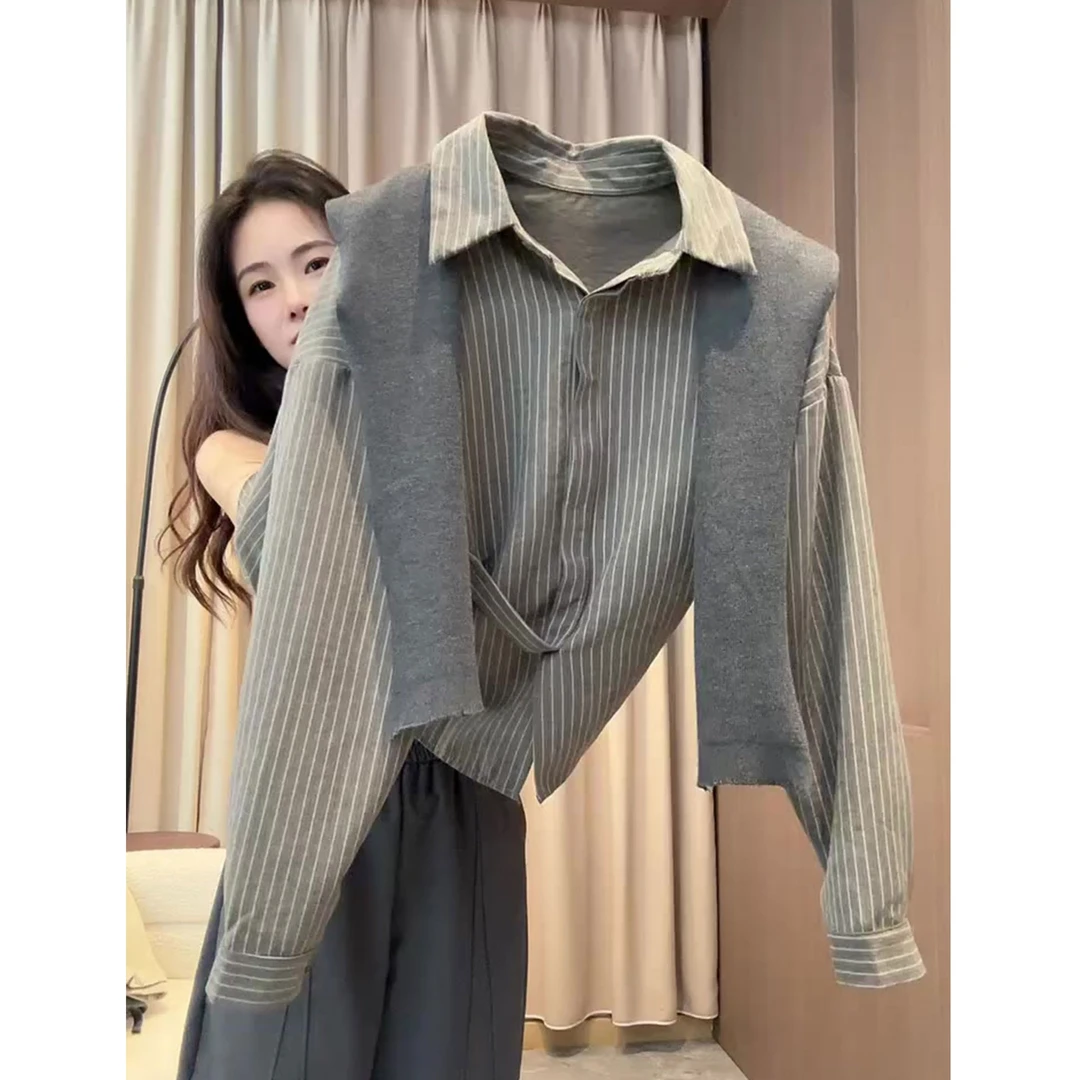 超好看气质百搭舒适日常通勤休闲衬衫披肩女2025早秋翻领纽扣长袖