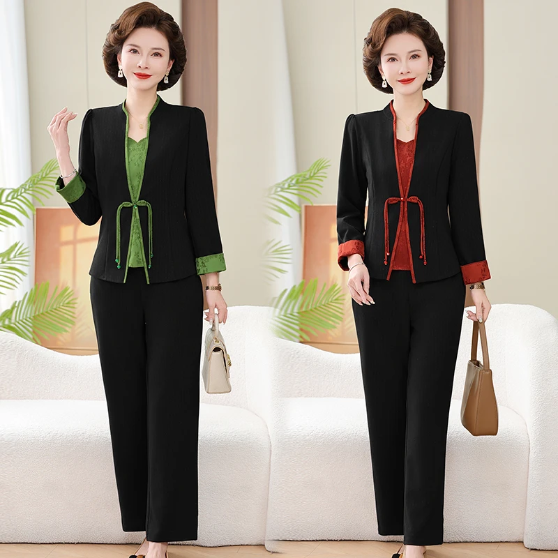中年妈妈春装时尚套装2025新款洋气中老年女装上衣裤子宽松两件套