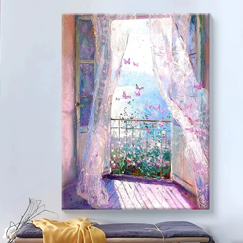 彩蝶映窗|数字油画diy真心遮盖六代颜料填涂色手绘礼物油彩装饰画