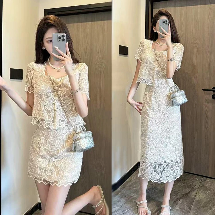 【安娜】大码高定轻奢法式修身显瘦小香风夏季两件套装复古女套装