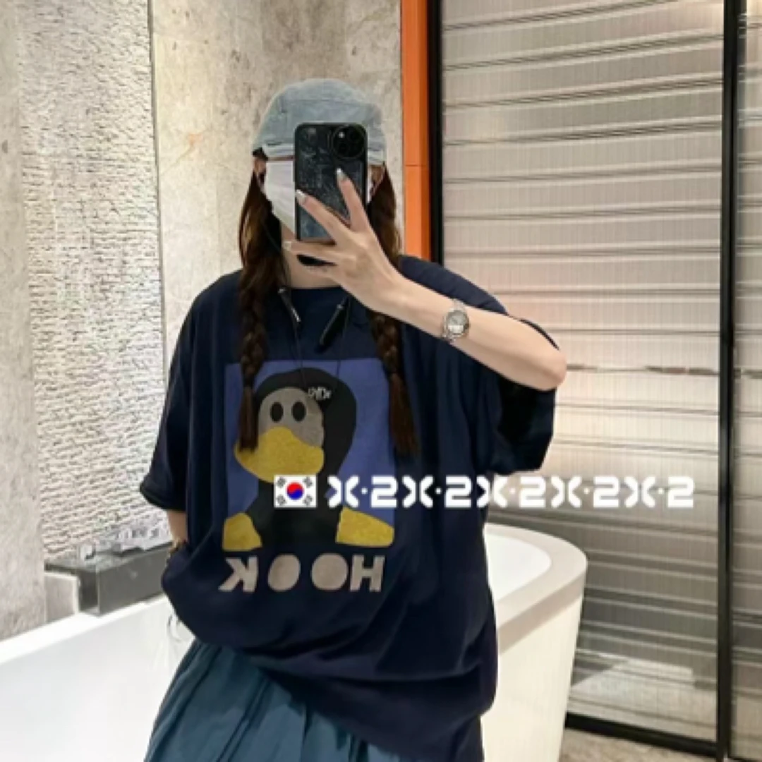 大黄鸭4色薄款开衩休闲宽松体恤