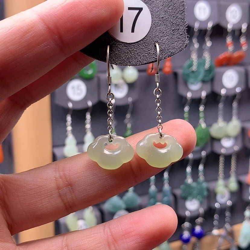 【闪购商品】和田玉耳饰银S925镶嵌那***伤