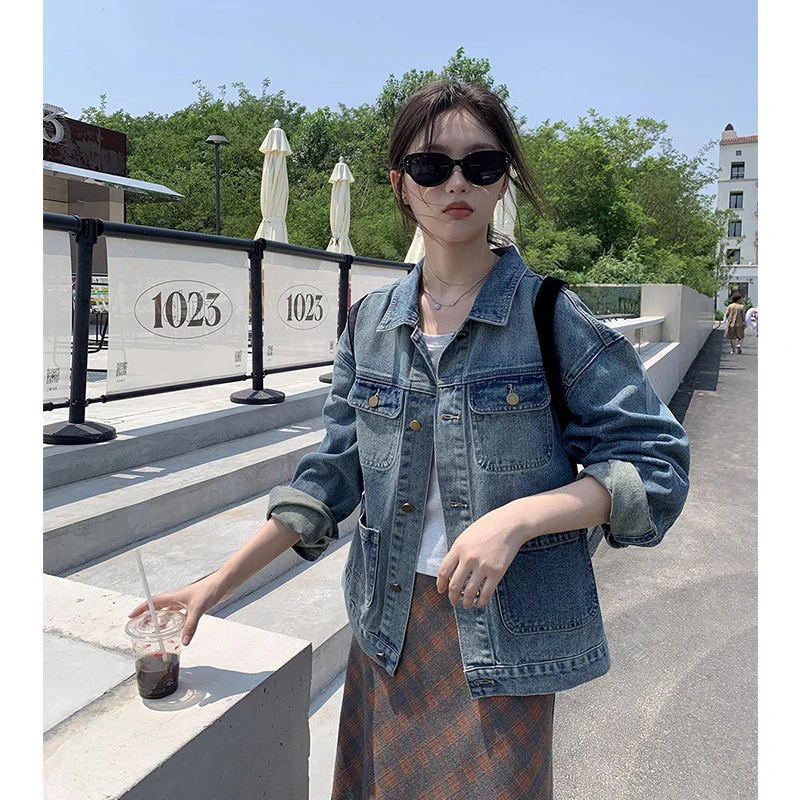 复古水洗牛仔外套女2025春装新款设计感宽松牛仔衣夹克开衫上衣潮