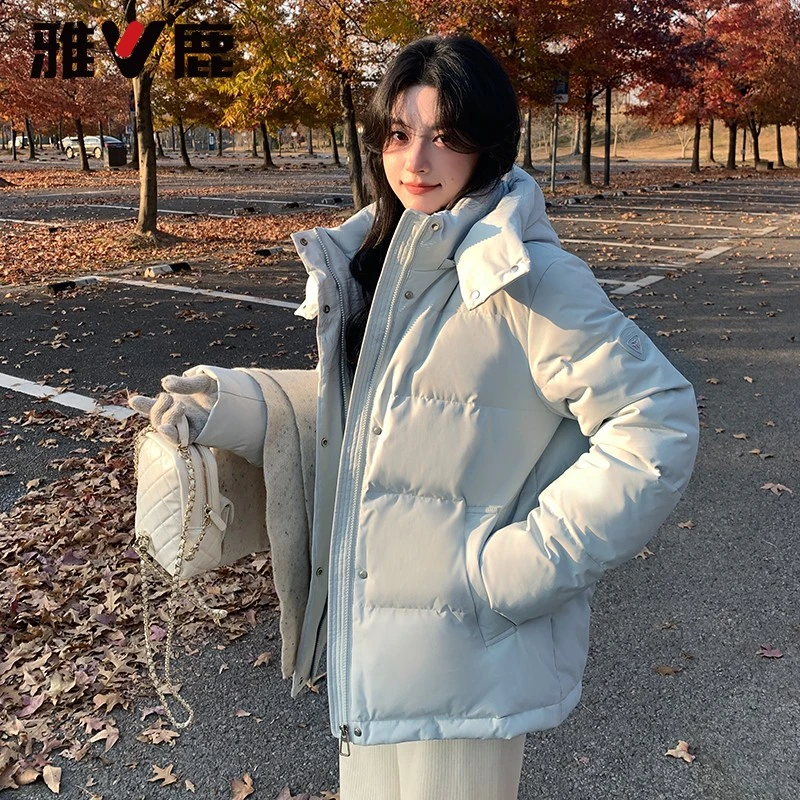 雅鹿短款女冬季新款小个子可脱卸帽保暖加厚防寒面包服小个子穿搭