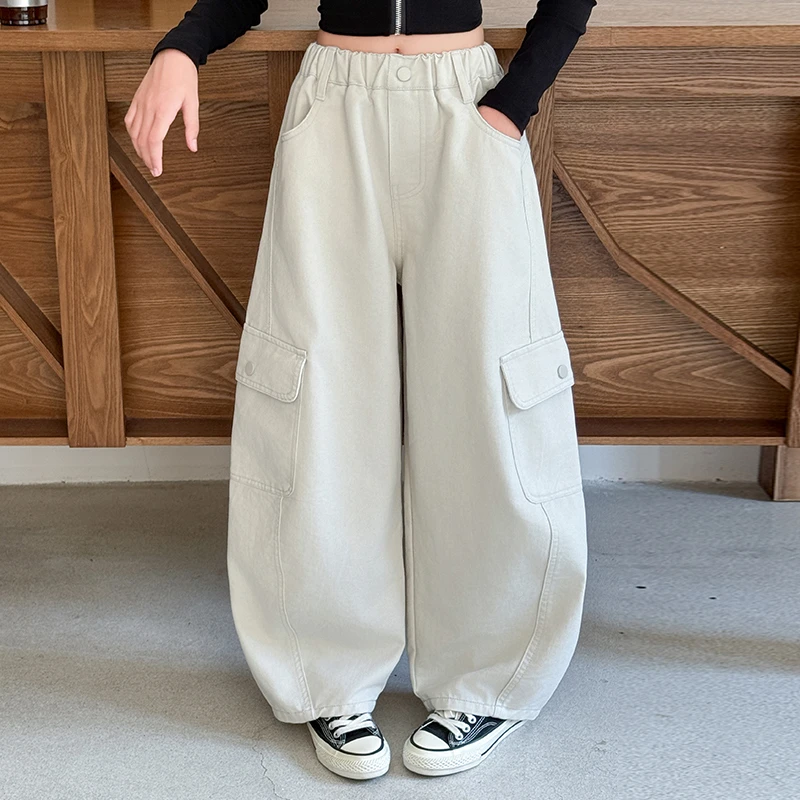 女童6-12岁潮款工装阔腿裤春秋2025新款洋气儿童直筒休闲裤初中生