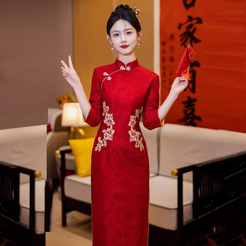 红色国风改良旗袍新款2025年轻款女复古中式新娘敬酒服订婚回门服