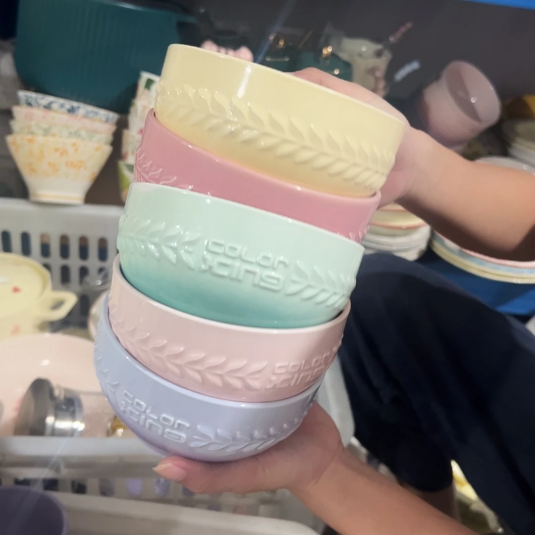 瓷片浮雕酷彩碗5个微瑕