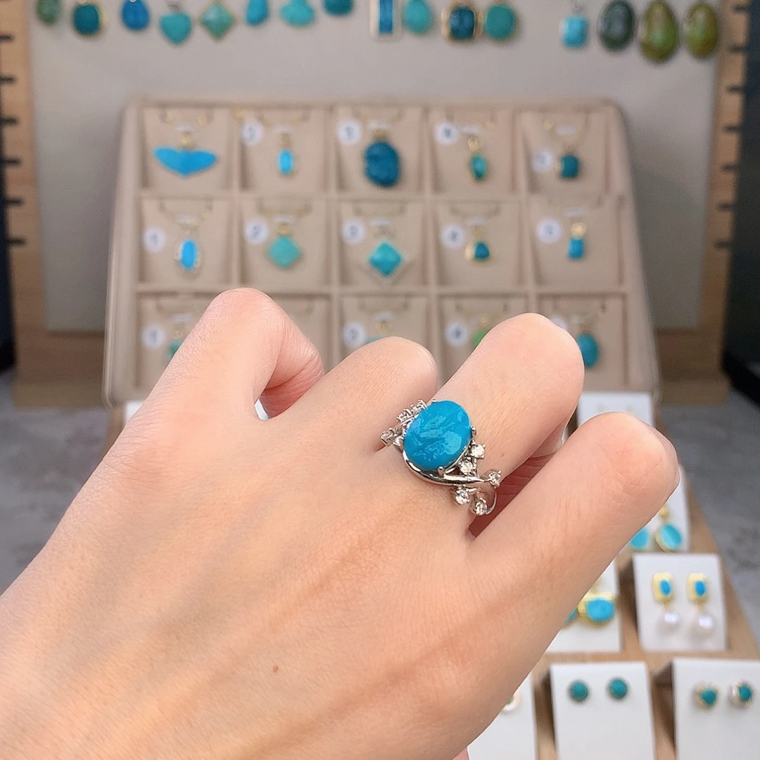 绿松石银S925镶嵌戒指