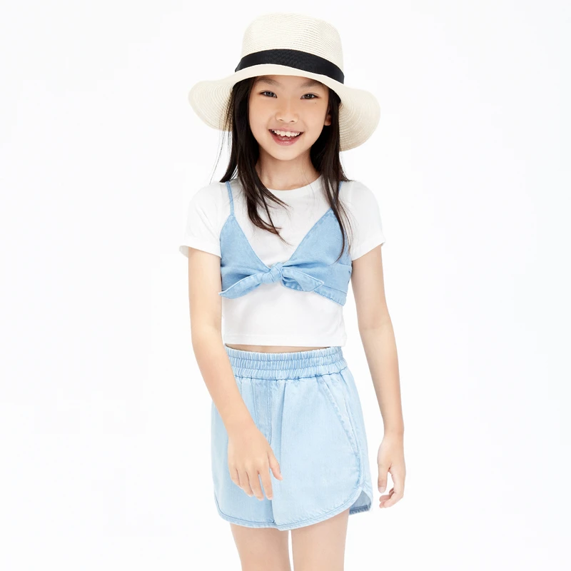 抑菌littlemoco童装夏装女童短袖上衣吊带牛仔#KBC2TOP016