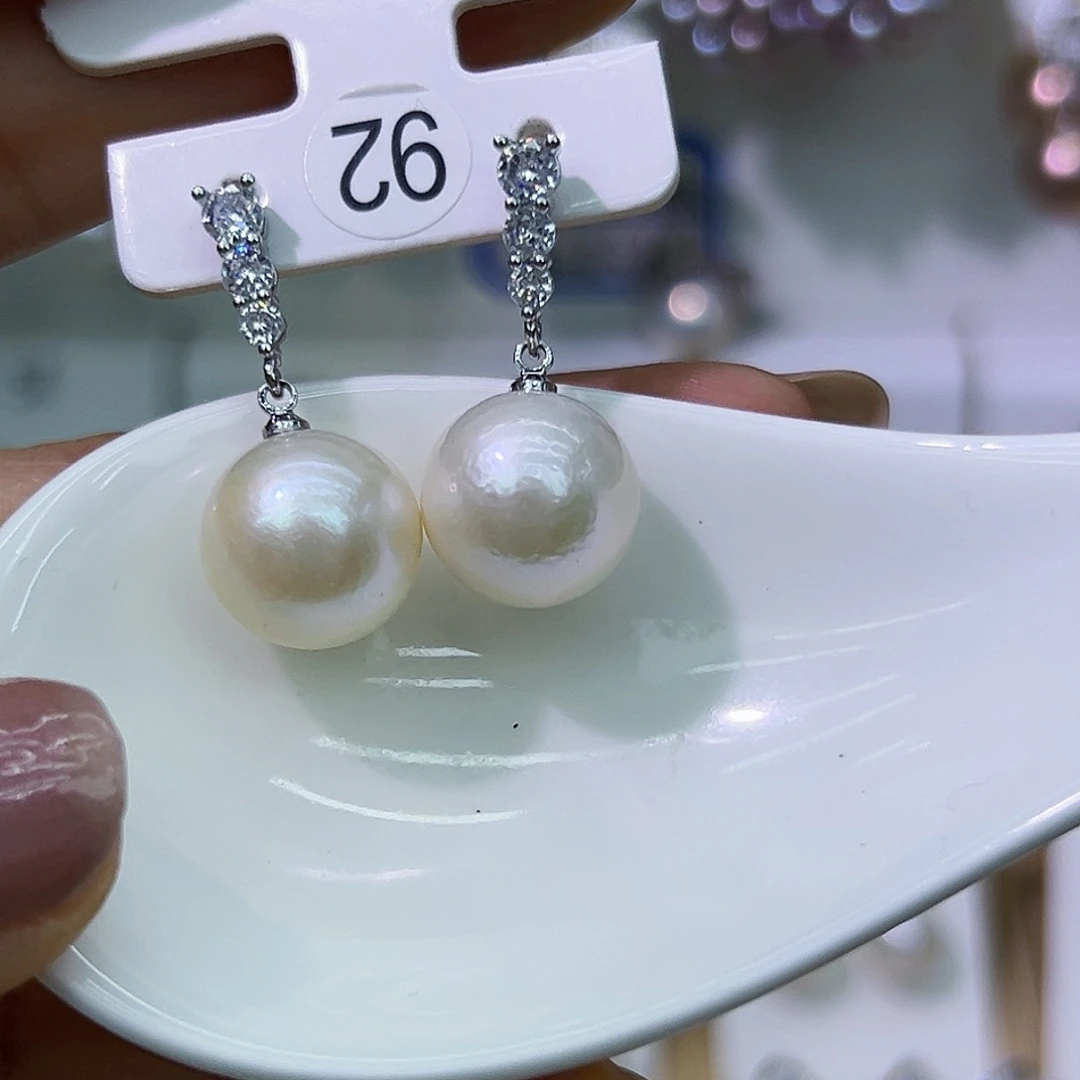 银S925镶嵌耳饰淡水珍珠