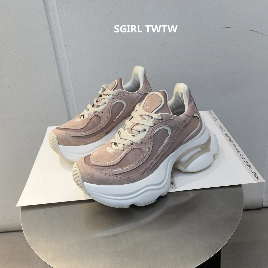 SGIRL TWTW2026年春季新款真皮拼色时尚休闲百搭圆头系带老爹鞋女