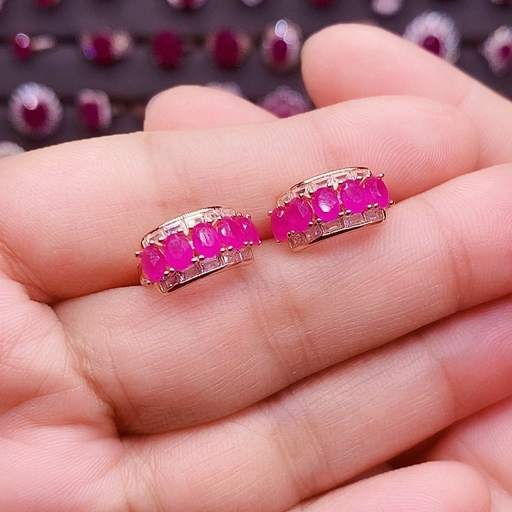 耳饰红宝石银S925镶嵌