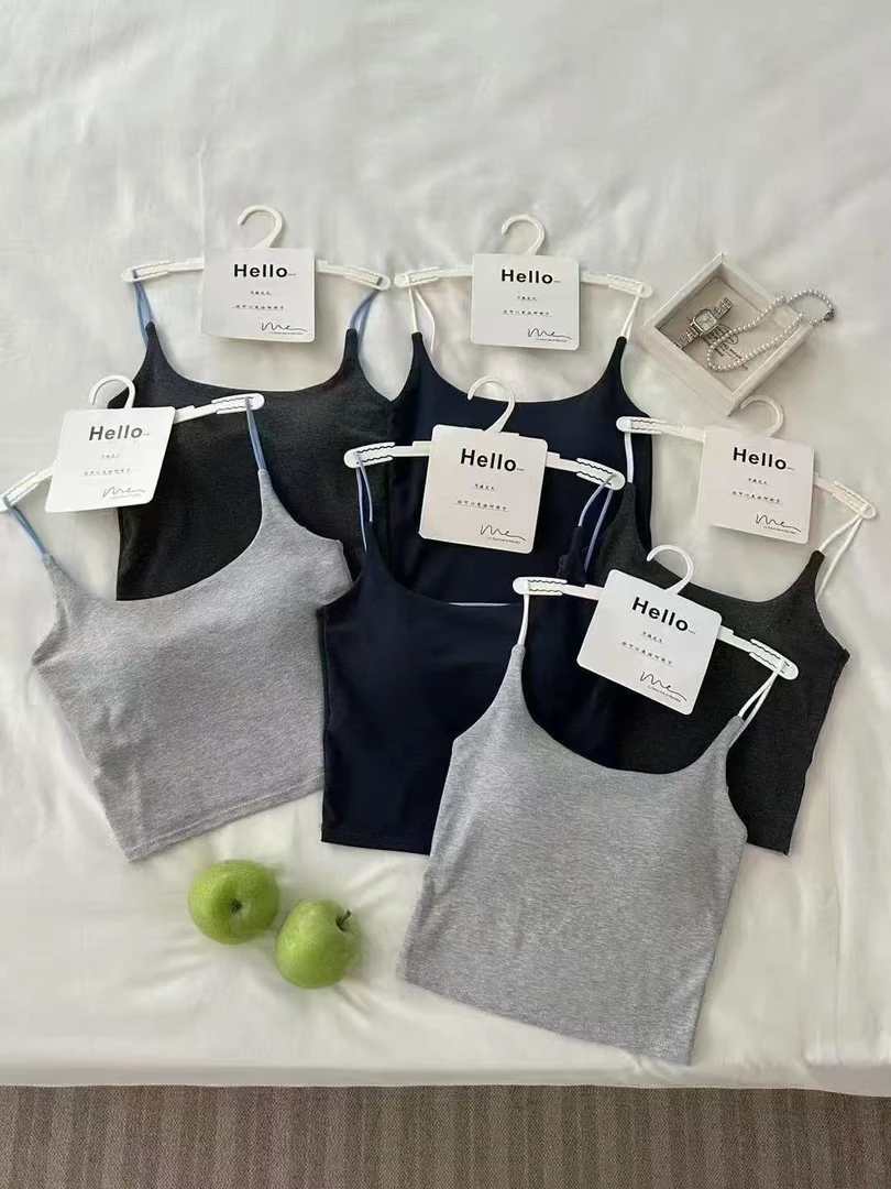 大萍子家美背纯欲风夏季女外穿带胸垫文胸一体短款吊带背心