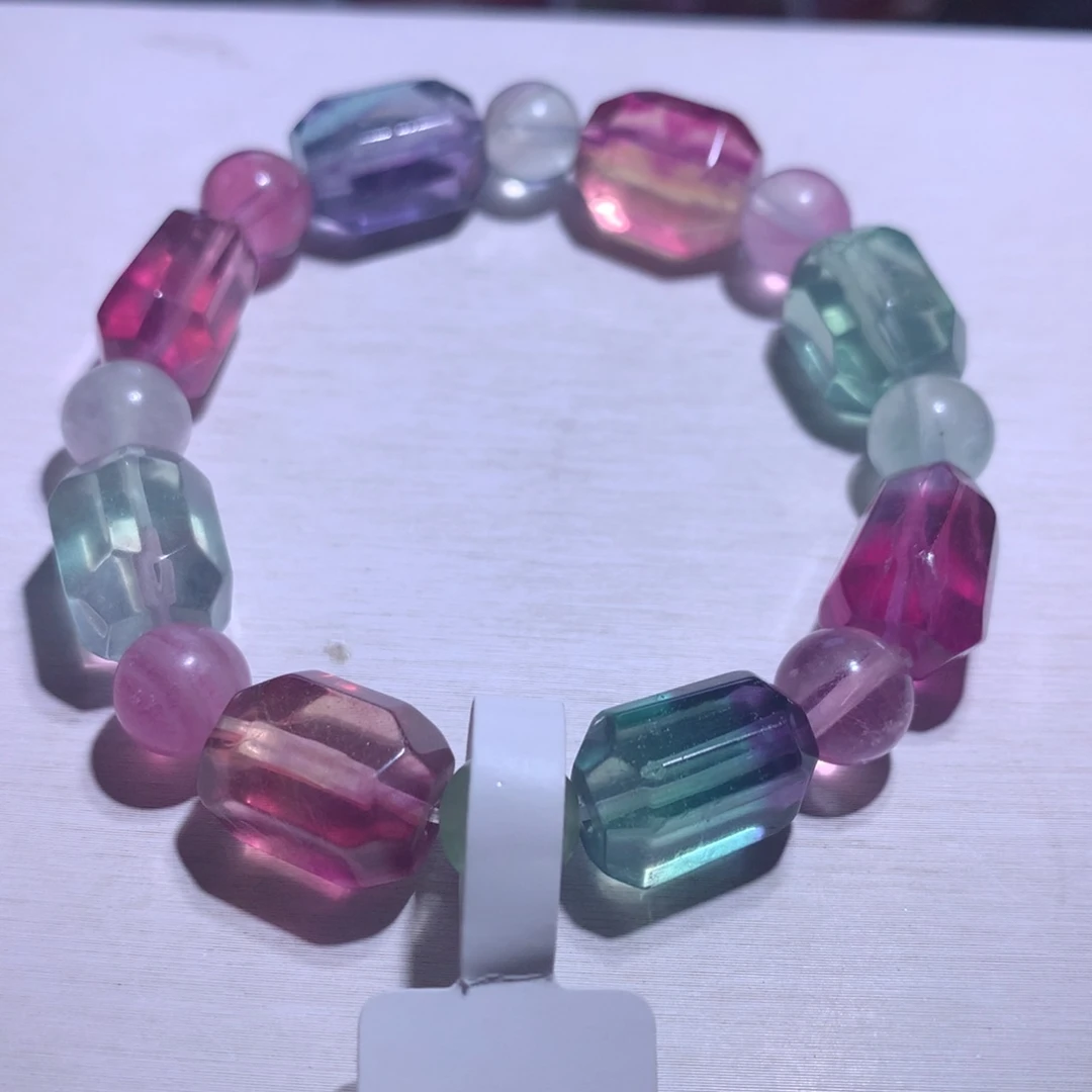 水晶手串银S925镶嵌萤石随形11.1m