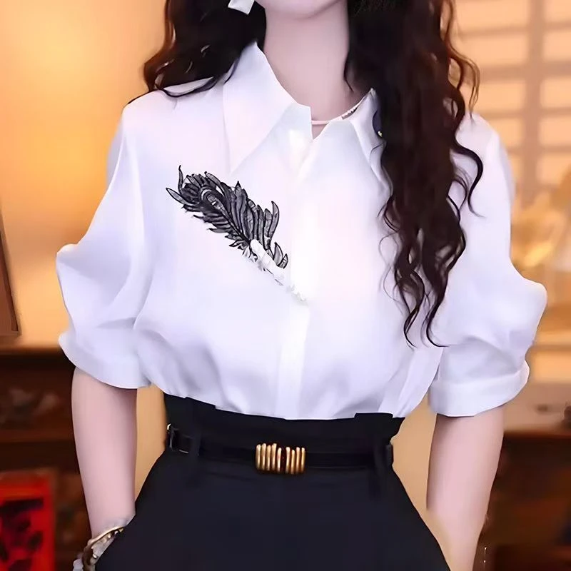 复古港风白色衬衫女短袖2025夏季新款轻奢高级感气质减龄显瘦上衣