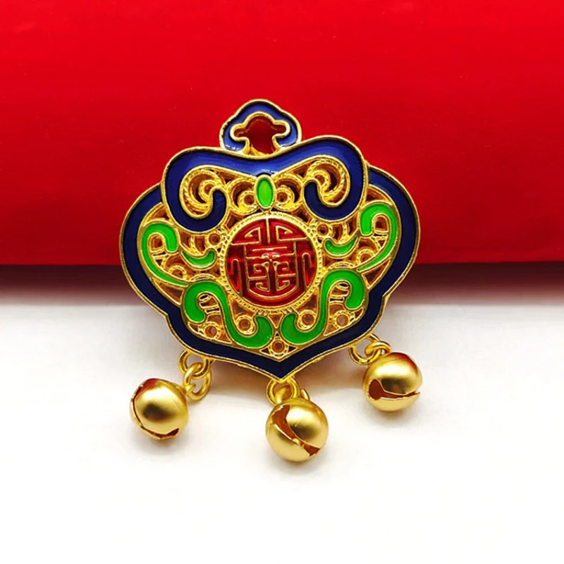 铜合金吊坠 福字景泰蓝 镂空古法传承烧蓝平安项链长命锁时尚国潮