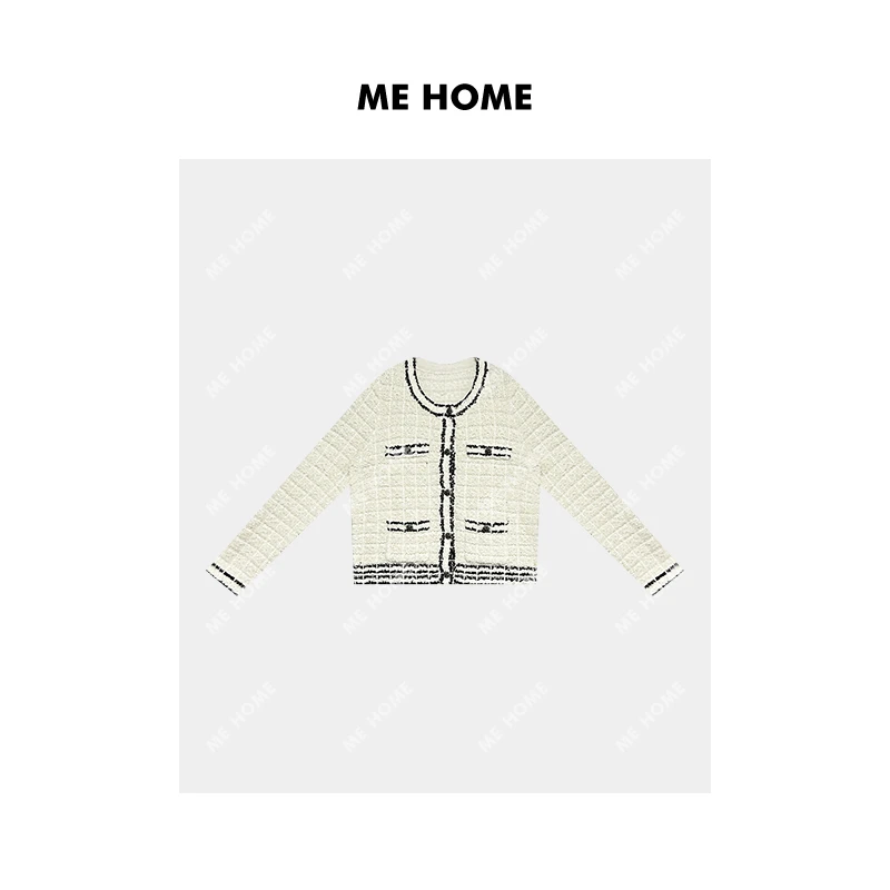 ME 【轻奢小香】 夏季白色时尚新款气质绵羊毛小香风毛衣 MEQC3048