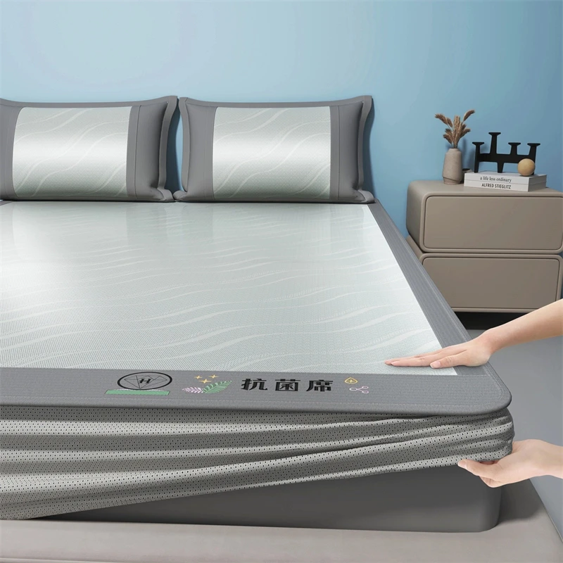 水星金典家纺冰丝凉席高级感可水洗机洗床单折叠软席子床笠款春夏