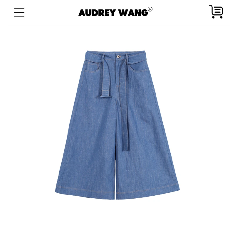 AUDREYWANG“牛仔日记”亚麻棉牛仔大摆阔腿裤12300