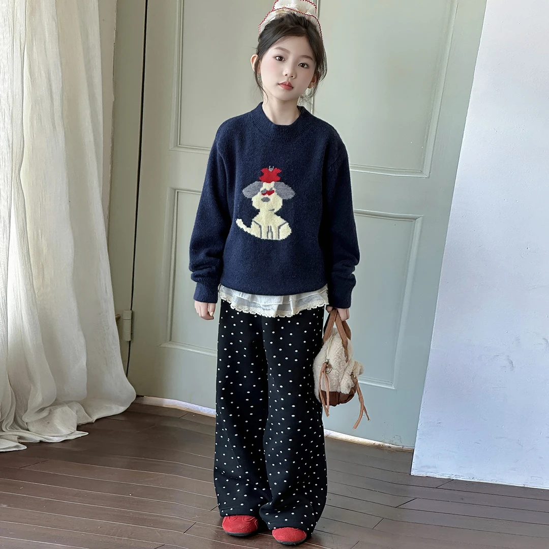 女童秋装套装2025新款中大童6-12岁潮款毛衣阔腿裤两件套炸街洋气